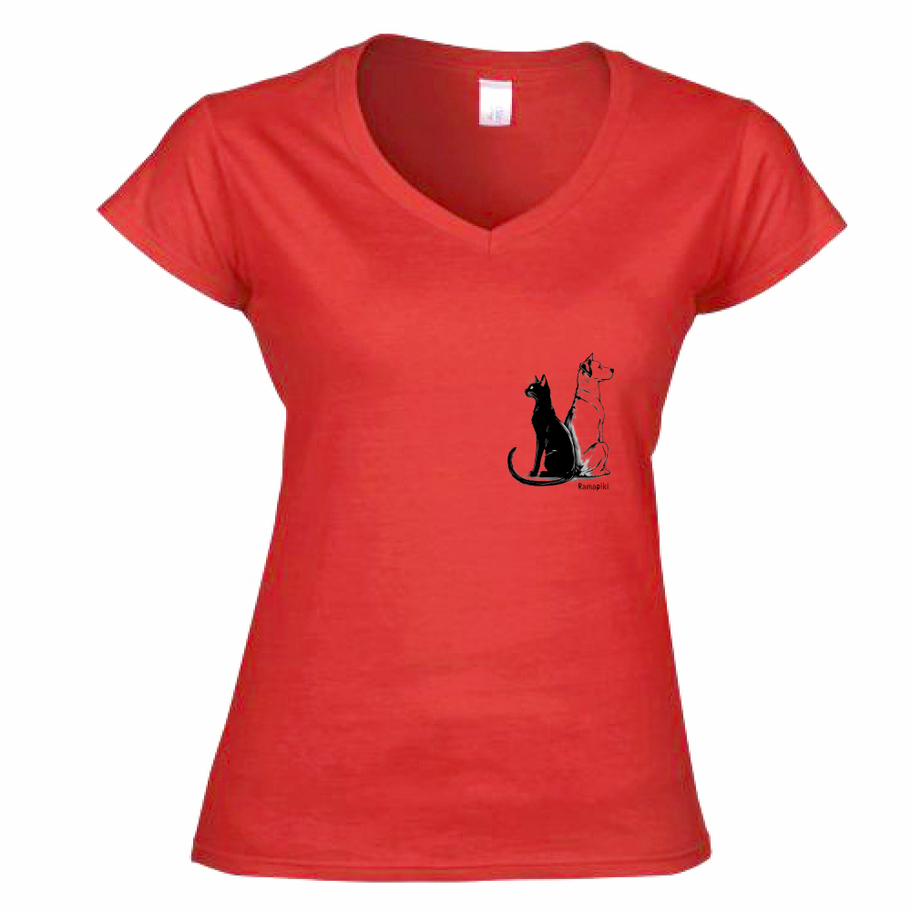 T-shirt Cane e Gatto - donna scollo V