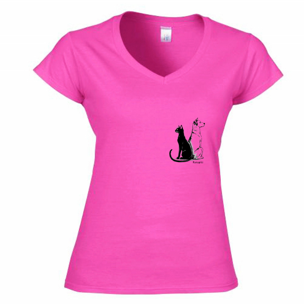 T-shirt Cane e Gatto - donna scollo V