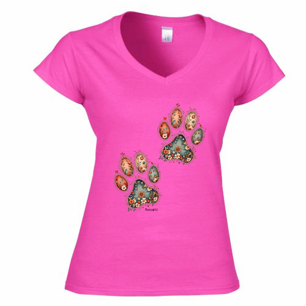 T-shirt Zampe Fiori - donna scollo V