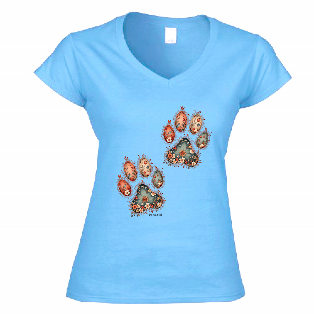 T-shirt Zampe Fiori - donna scollo V