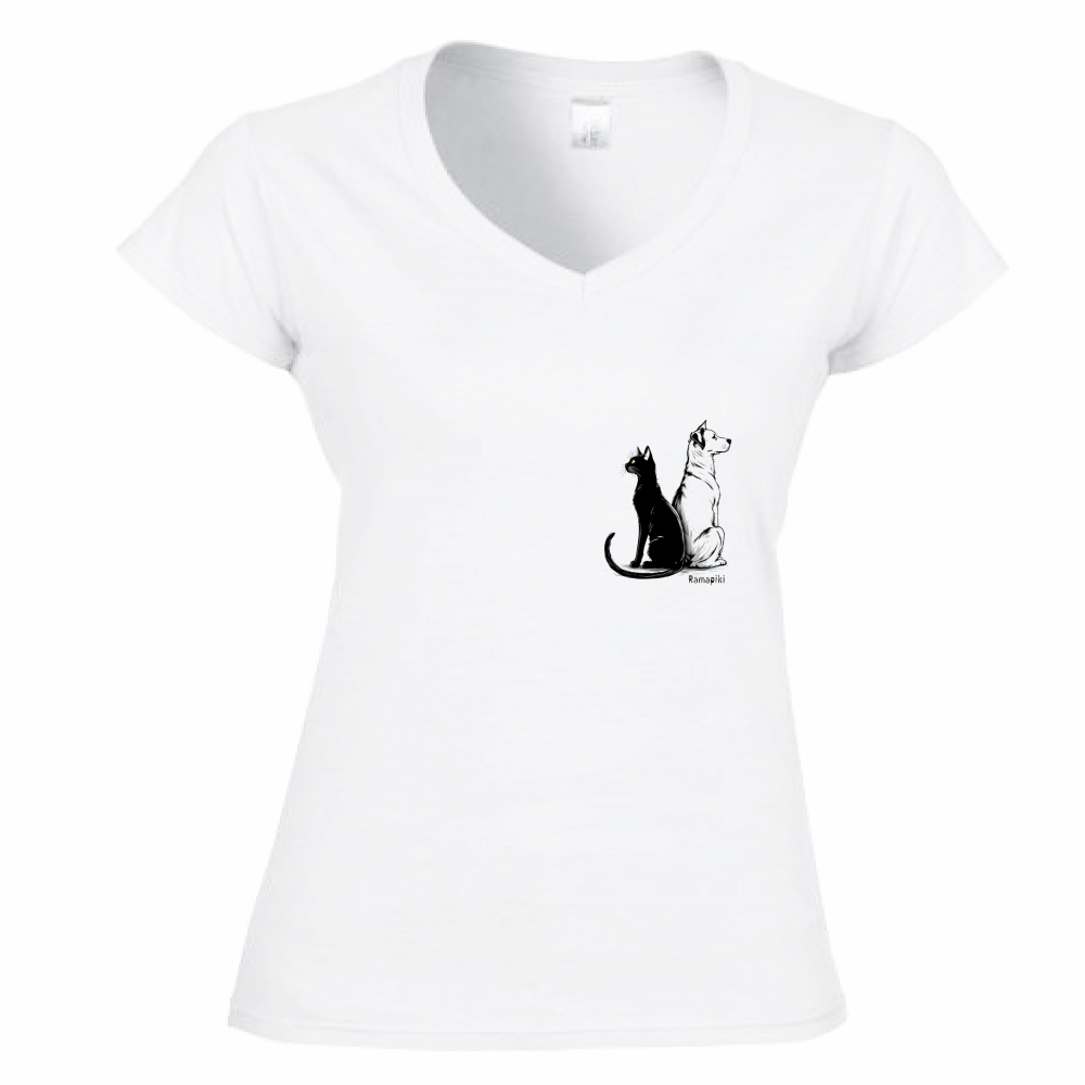 T-shirt Cane e Gatto - donna scollo V