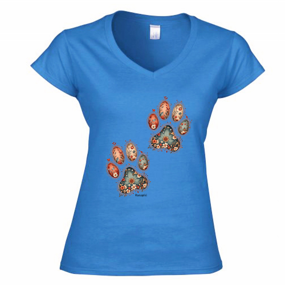 T-shirt Zampe Fiori - donna scollo V