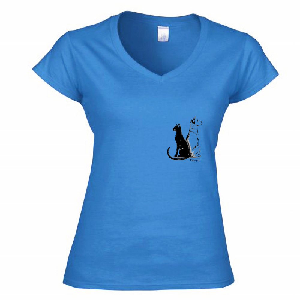 T-shirt Cane e Gatto - donna scollo V