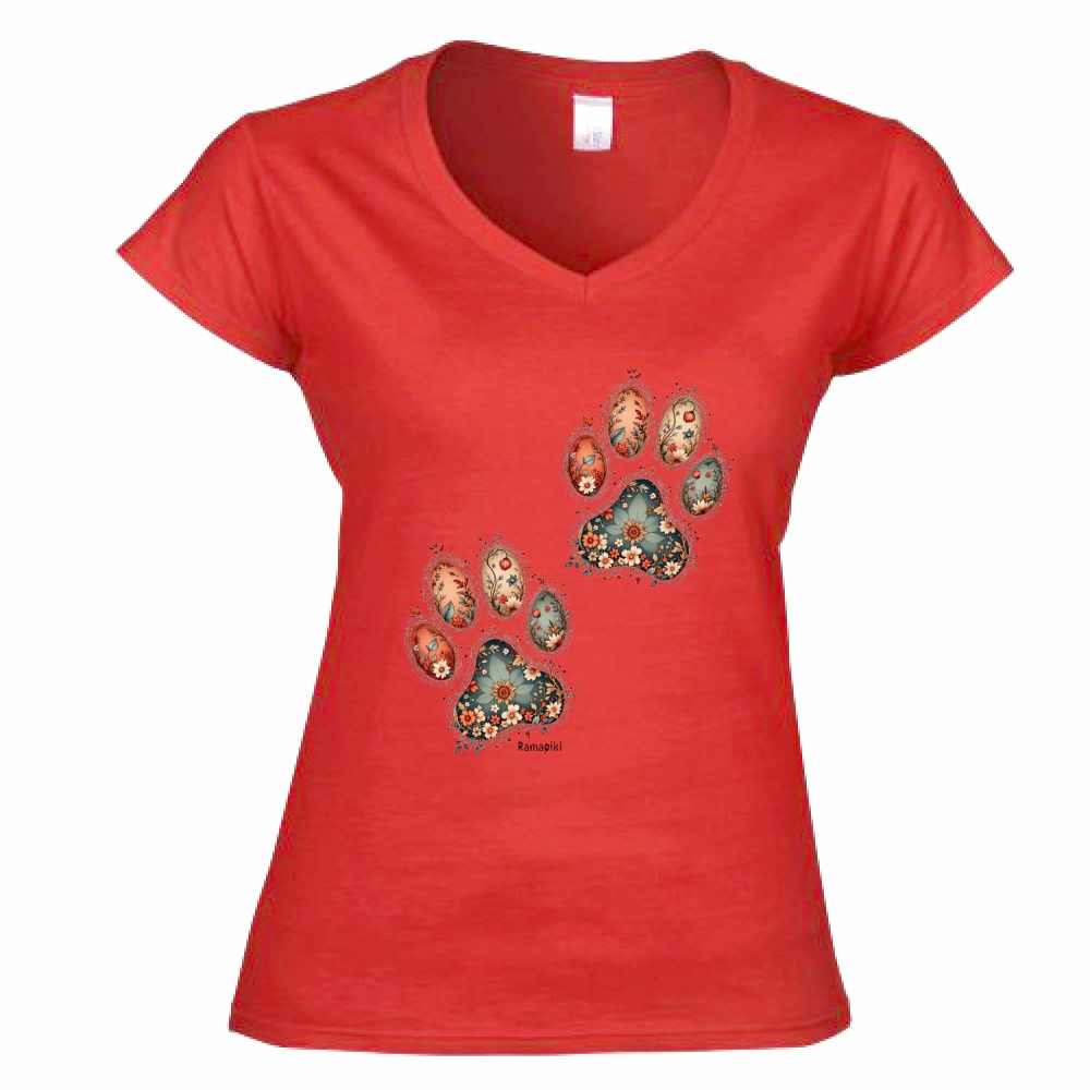 T-shirt Zampe Fiori - donna scollo V