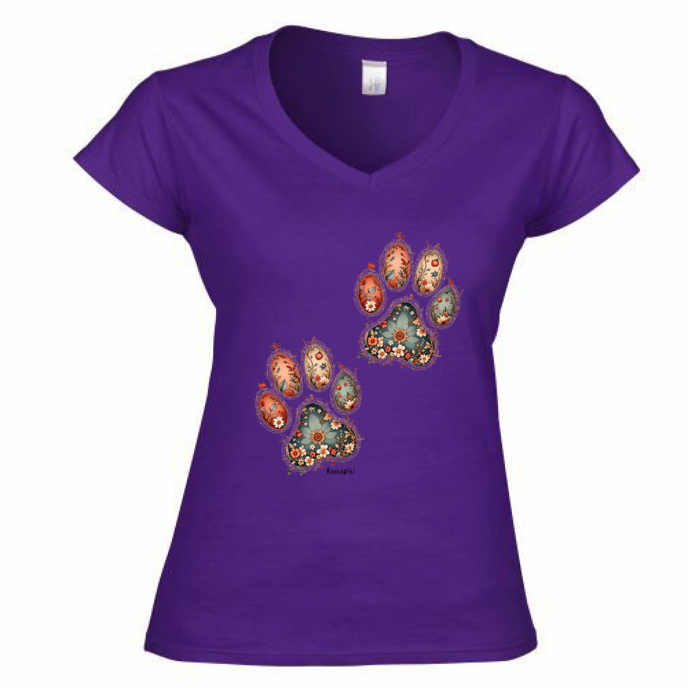 T-shirt Zampe Fiori - donna scollo V