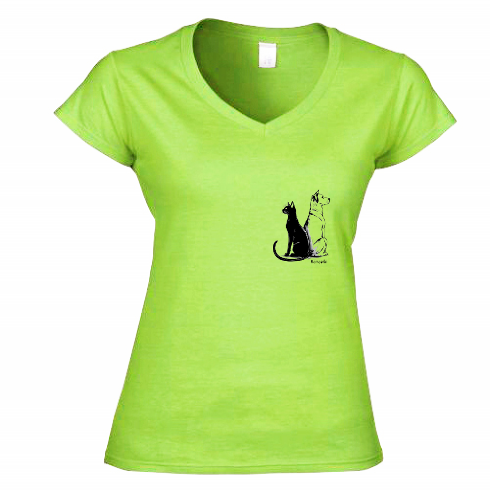 T-shirt Cane e Gatto - donna scollo V