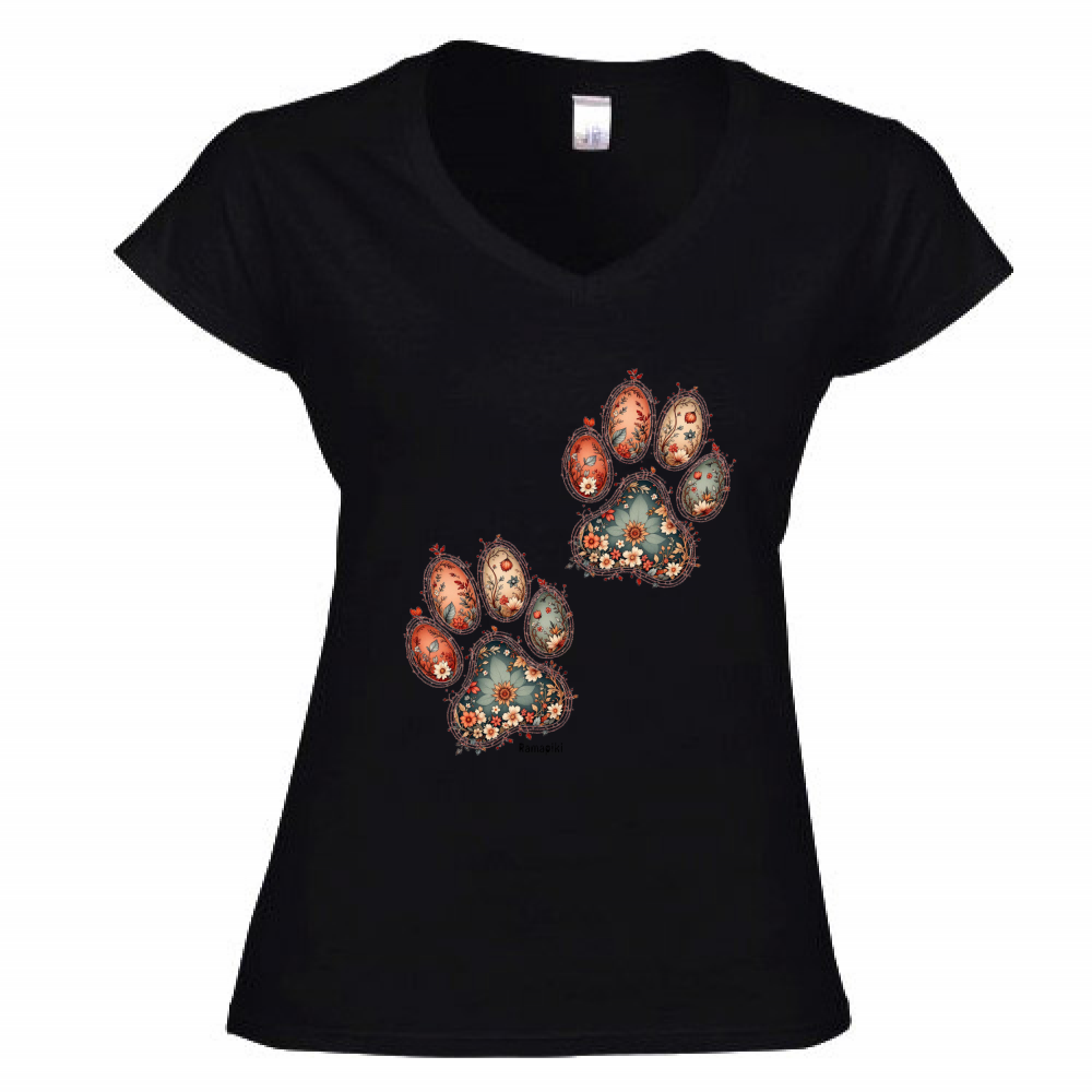 T-shirt Zampe Fiori - donna scollo V