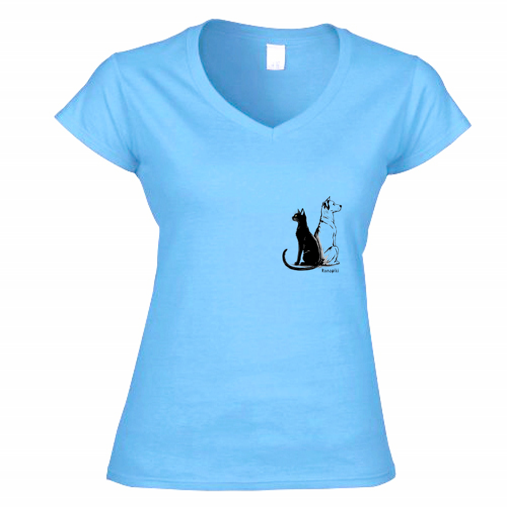 T-shirt Cane e Gatto - donna scollo V