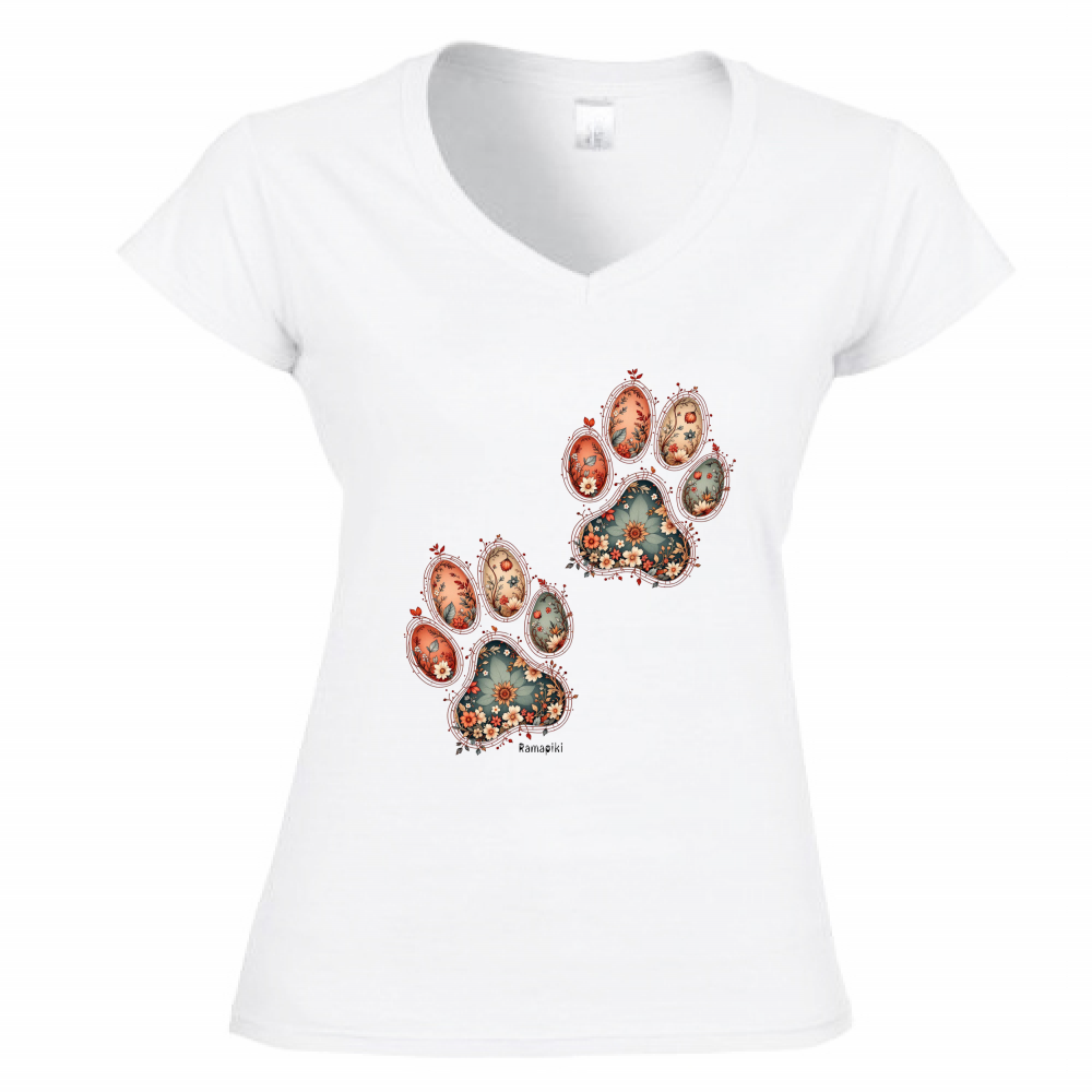 T-shirt Zampe Fiori - donna scollo V
