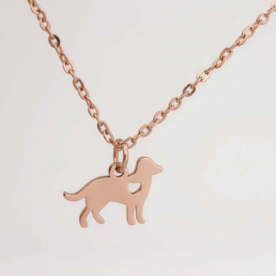 Collana cane, in acciaio silver e rose gold