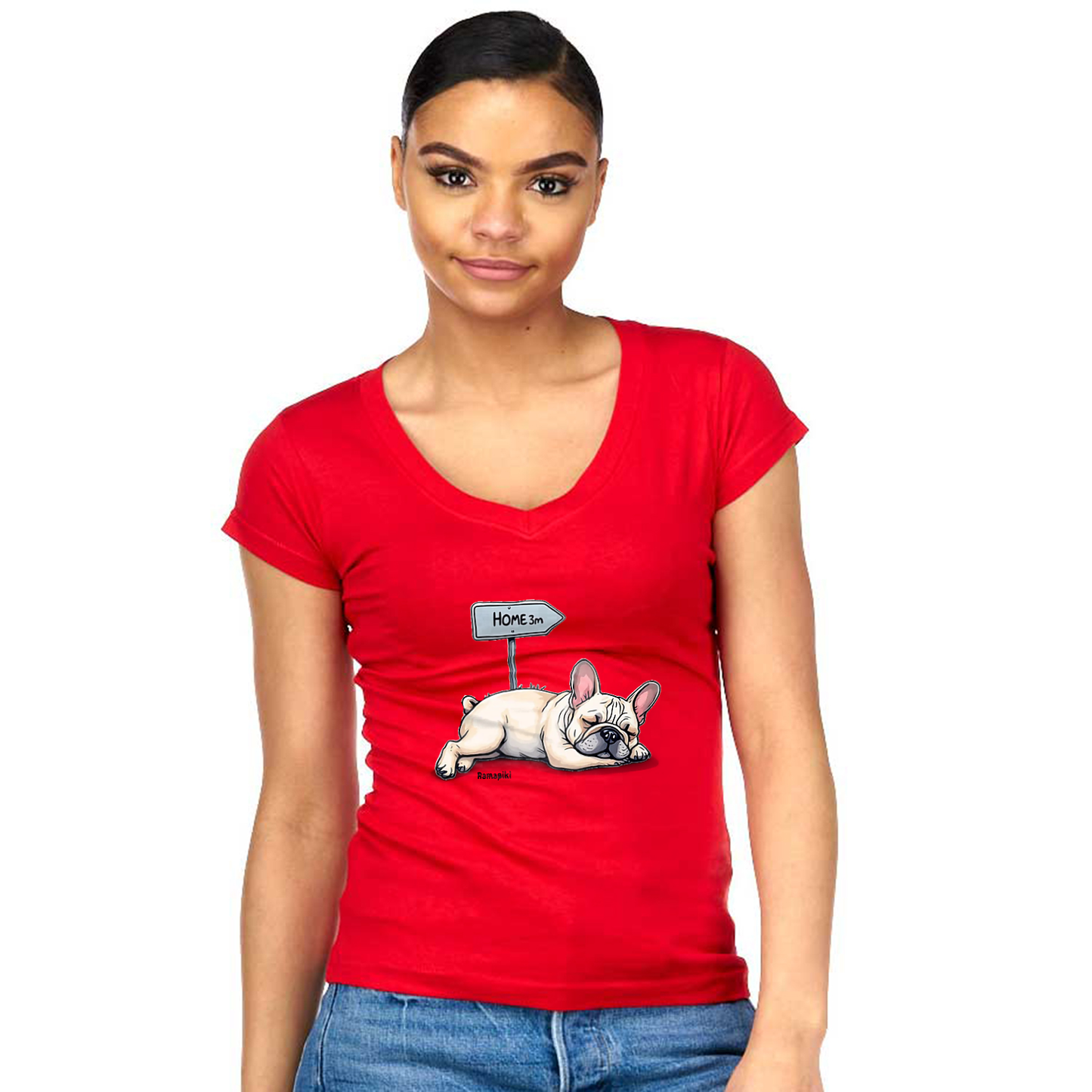 T-shirt Bulldog - donna scollo V