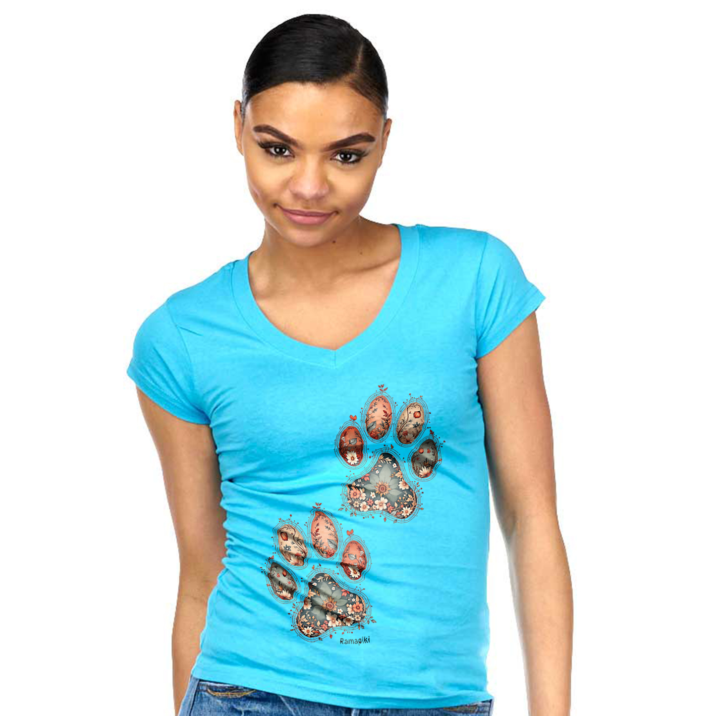 T-shirt Zampe Fiori - donna scollo V