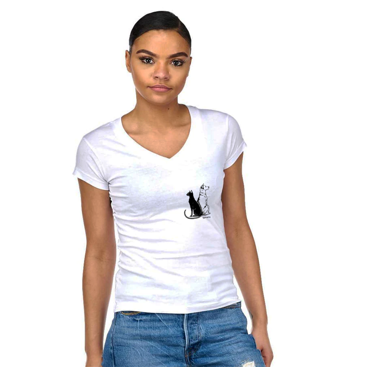 T-shirt Cane e Gatto - donna scollo V