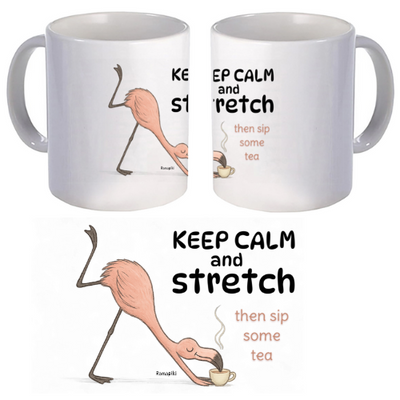 simpatica tazza con fenicottero che fa stretching
