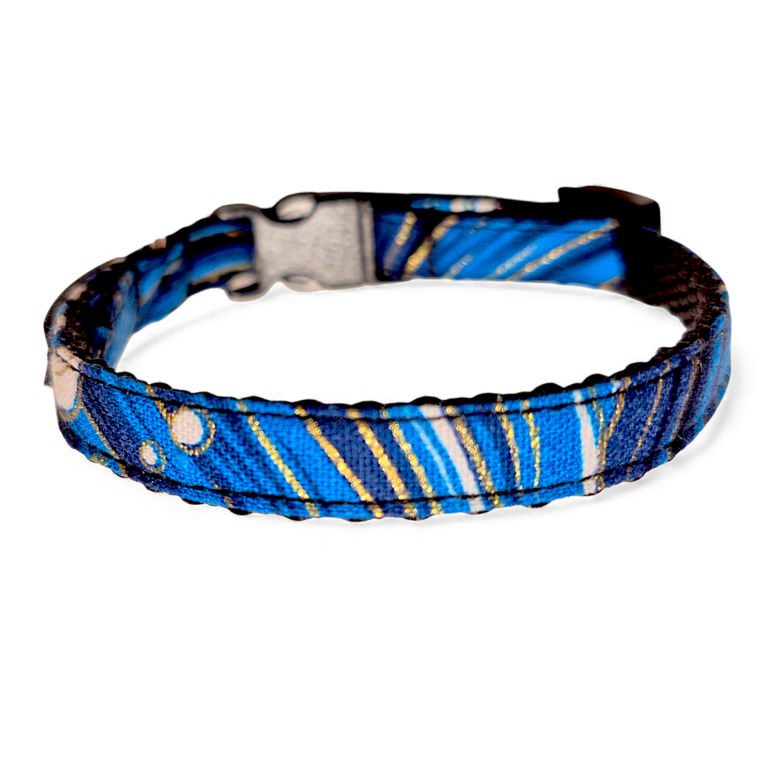 collare artigianale per cani e gatti con fantasia onda blu