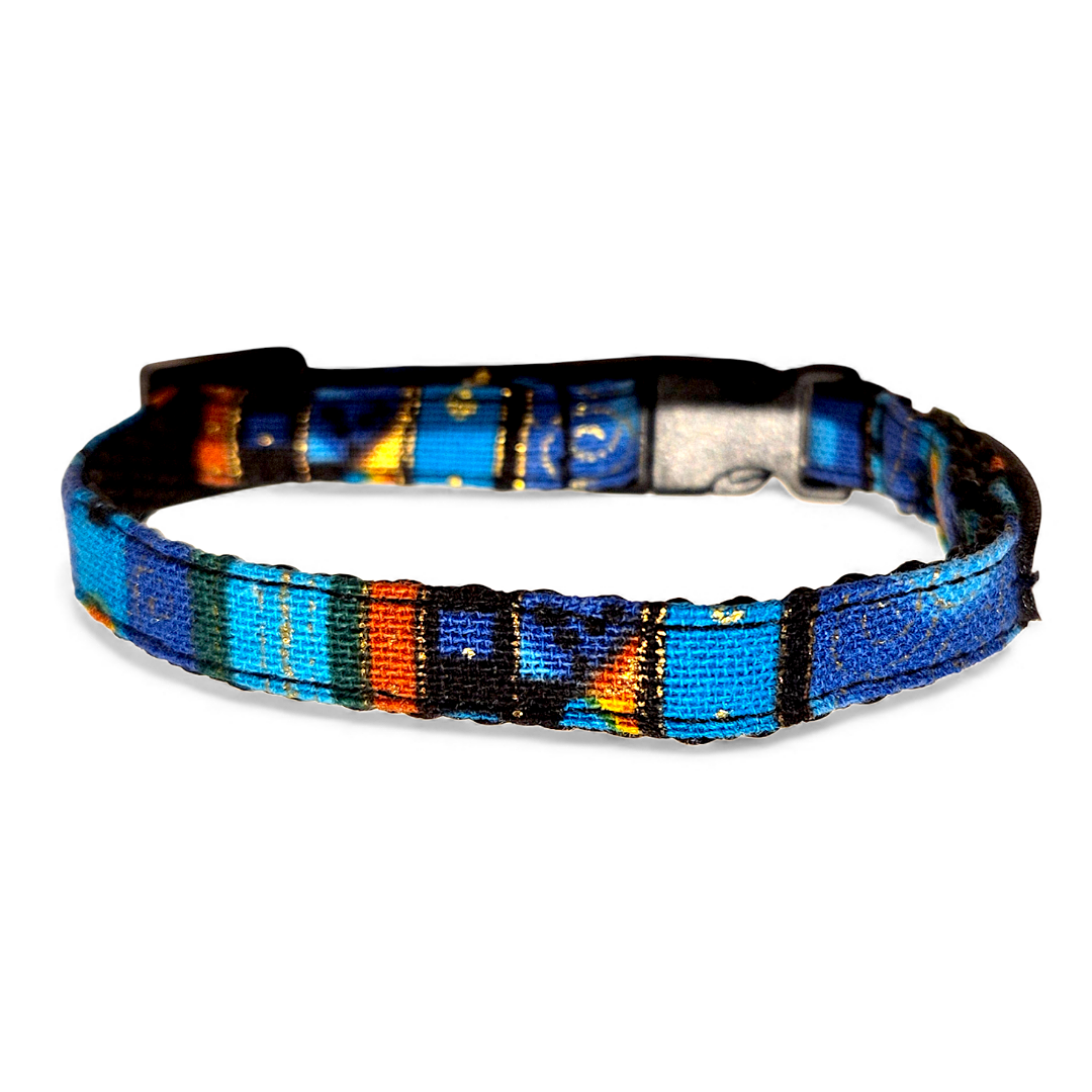 collare artigianale per cani e gatti con fantasia righe blu