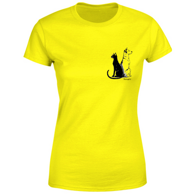 T-shirt giallo cane e gatto donna girocollo - vista frontale