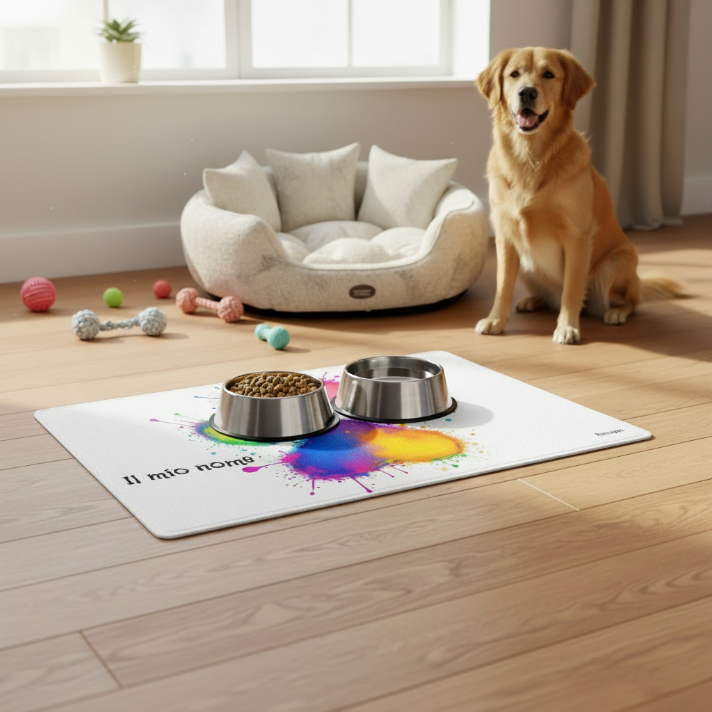 Sottociotole antiscivolo personalizzabile con grafica zampe multicolor - tappetino protettivo fatto a mano