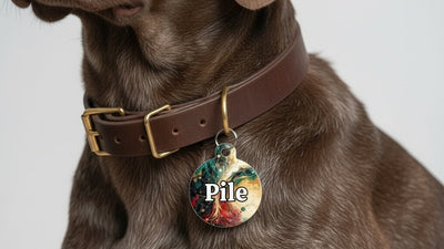 Medaglietta per cani artigianale Ramapiki appesa a un collare