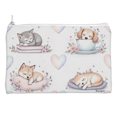 Astuccio con cerniera e grafica con cani e gatti