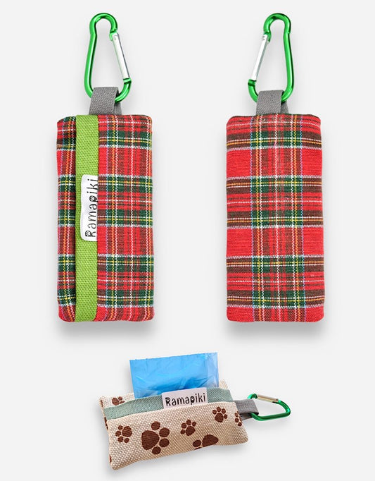 Porta sacchetti per bisogni, leggero e pratico, in stoffa - scozzese rosso