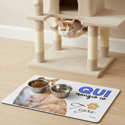 Tappetino per ciotole con nome e foto del tuo pet! Gatto
