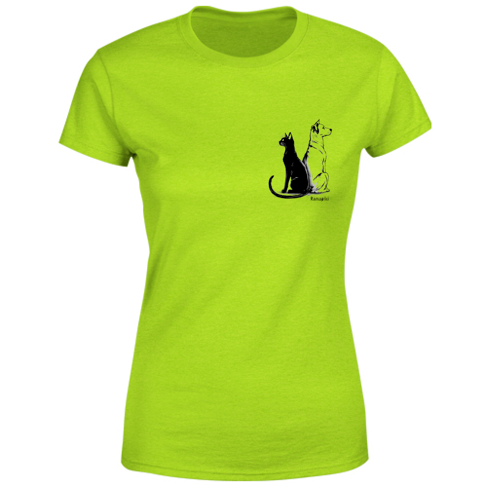 T-shirt donna girocollo con stampa pet di cane e gatto