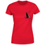T-shirt rossa da donna girocollo con grafica cane e gatto
