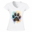 T-shirt donna scollo V bianca con stampa zampa mandala - maglietta casual pet lover
