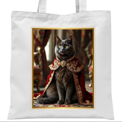 Tote bag bianca con stampa gatto certosino in costume d'epoca - borsa in cotone naturale
