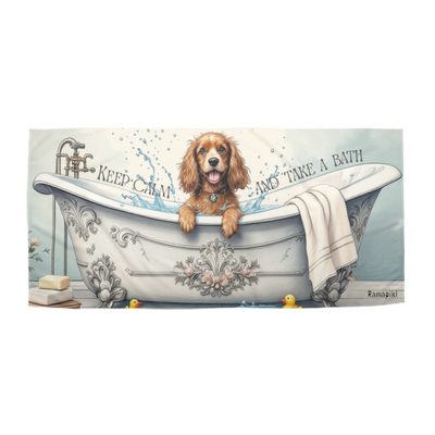 Asciugamano con grafica originale di un cocker che fa il bagno