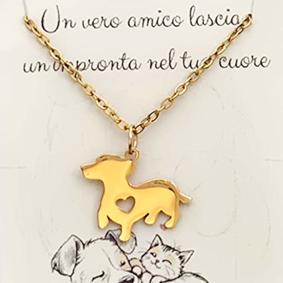 Collana bassotto - acciaio dorato