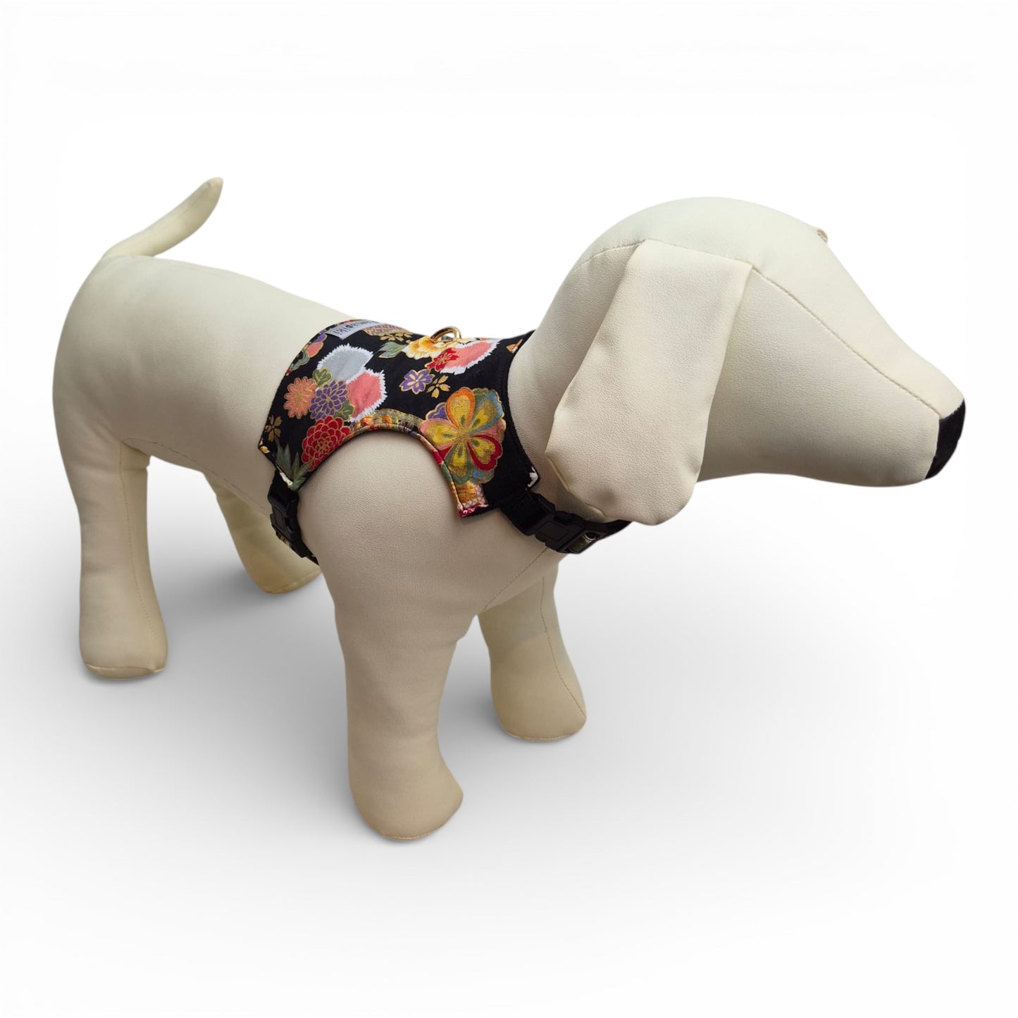 Harness per cani piccoli decorazione floreale nera