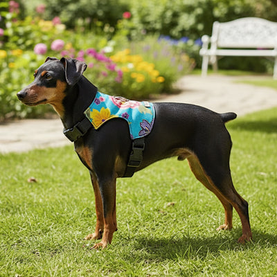 pinscher con pettorina