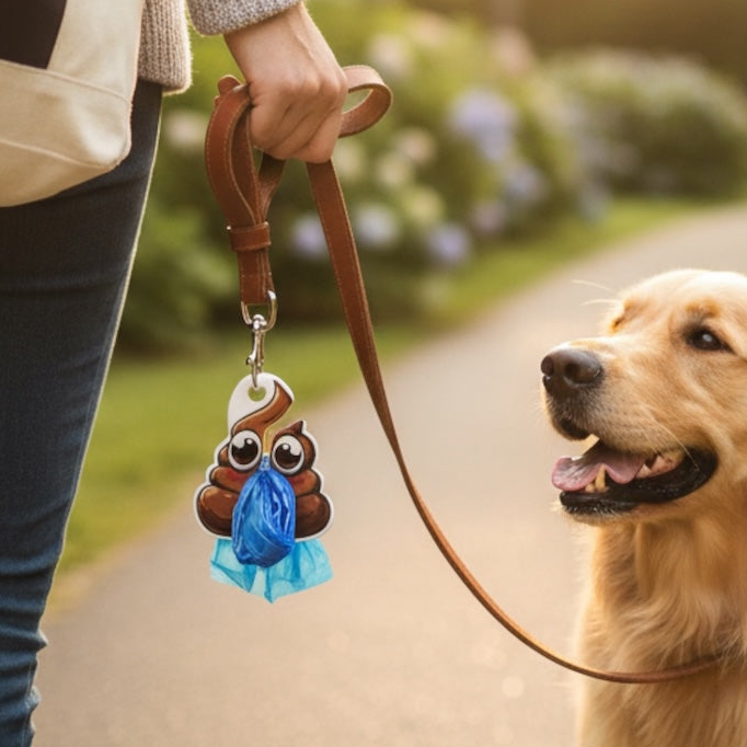 Porta sacchetti igienici per cani agganciato a guinzaglio - accessorio mani libere
