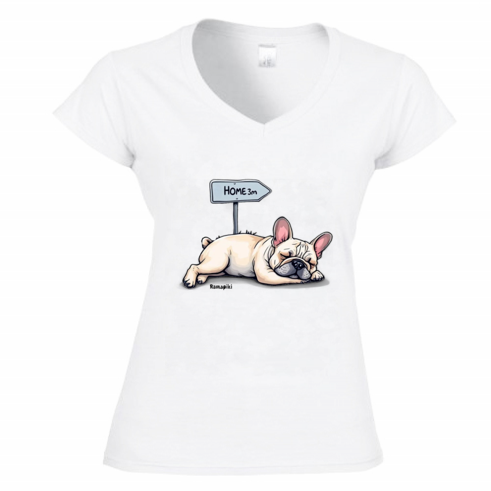 T-shirt bulldog donna scollo V - vista frontale
