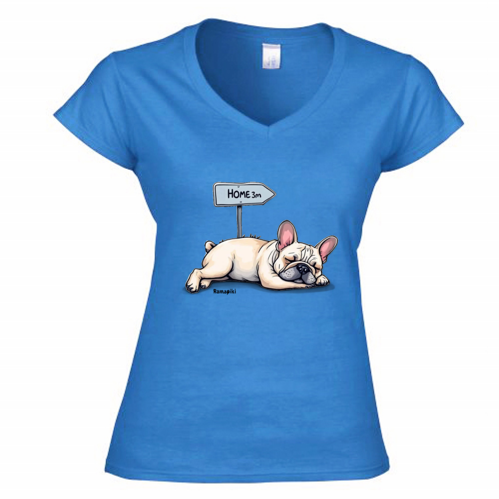 T-shirt scollo V donna con grafica bulldog
