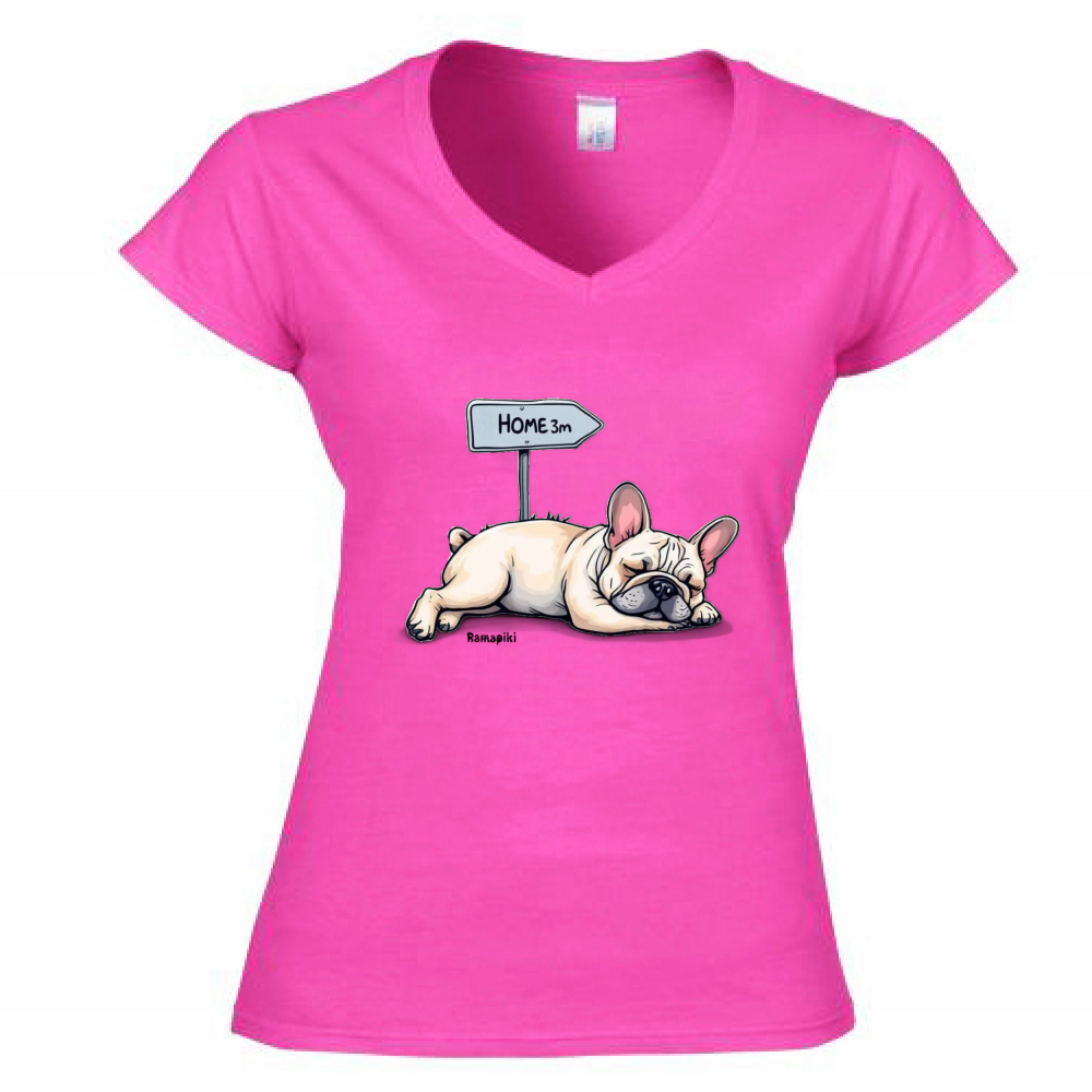 T-shirt donna scollo V con grafica bulldog - Ramapiki
