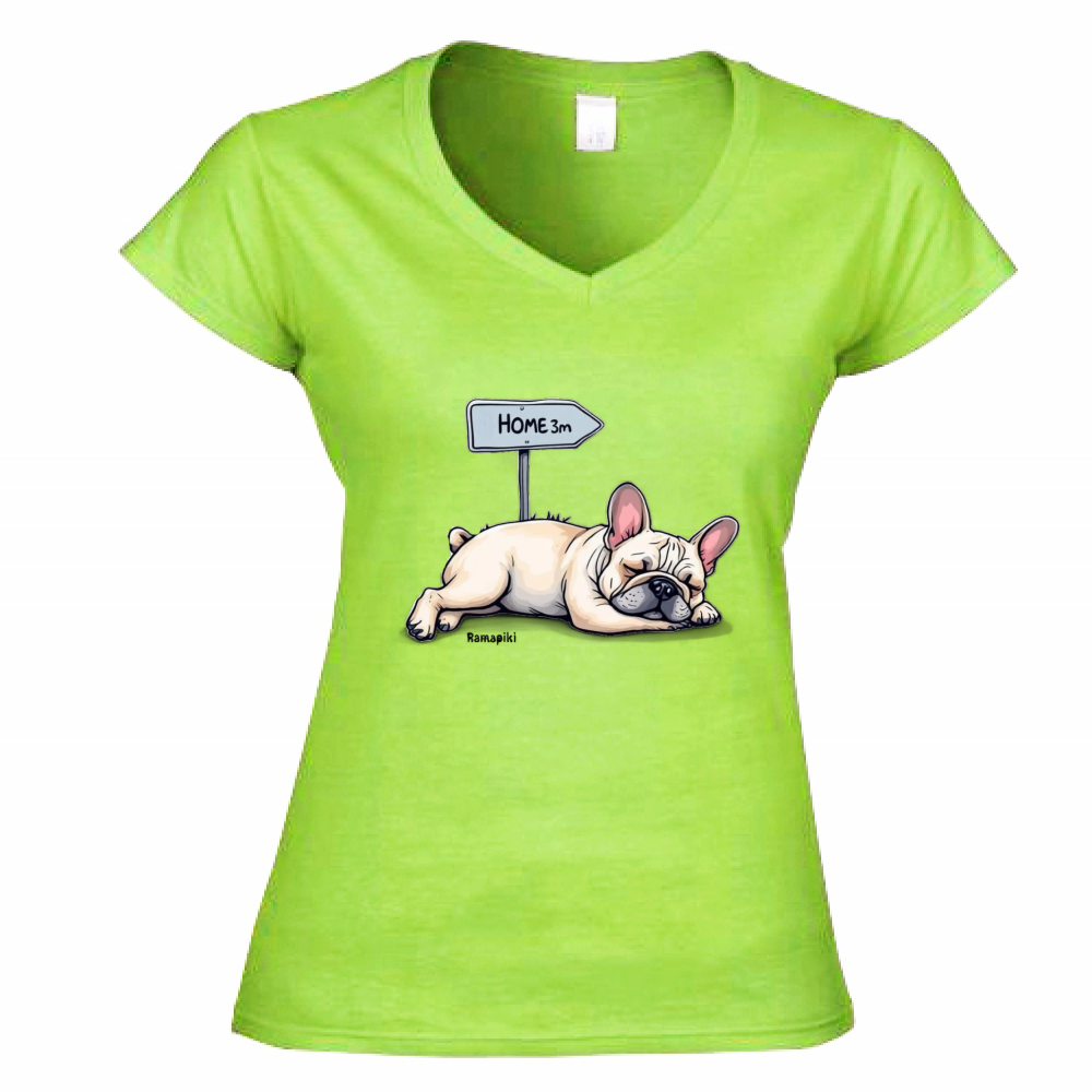 T-shirt donna scollo V con stampa bulldog
