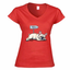 Dettaglio stampa bulldog su t-shirt donna scollo V
