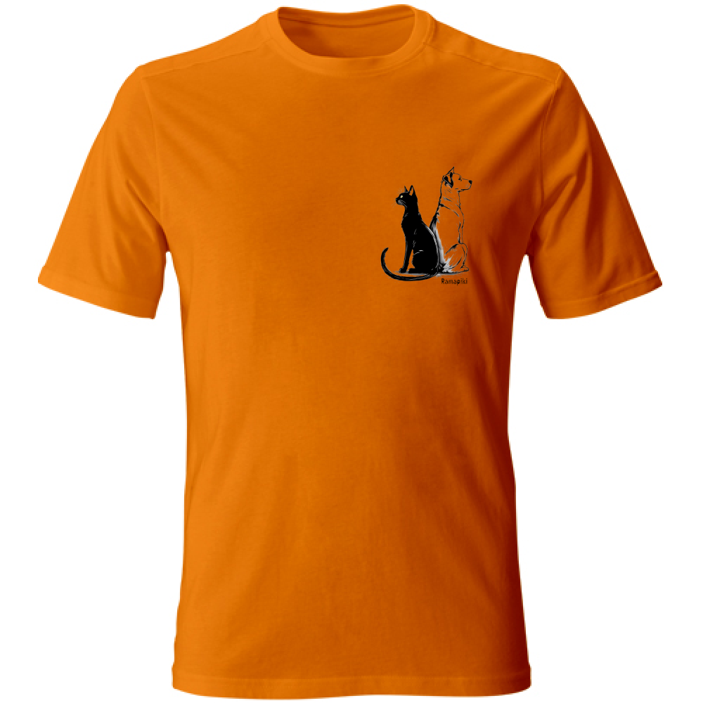 T-shirt unisex cane e gatto - variante colore arancione
