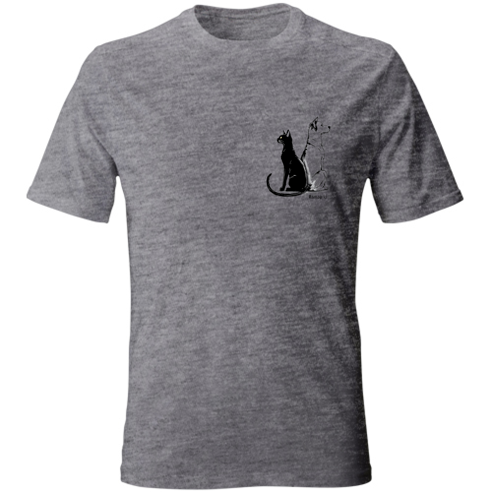 T-shirt unisex con stampa cane e gatto - variante colore grigio
