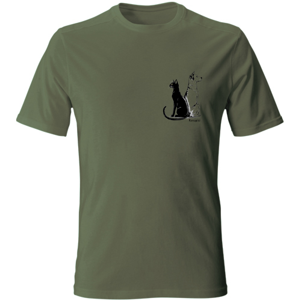 T-shirt unisex con stampa cane e gatto - variante colore verdone
