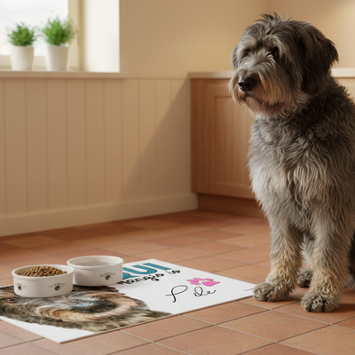 tappeto antiscivolo per ciotole con foto di un pastore bergamasco