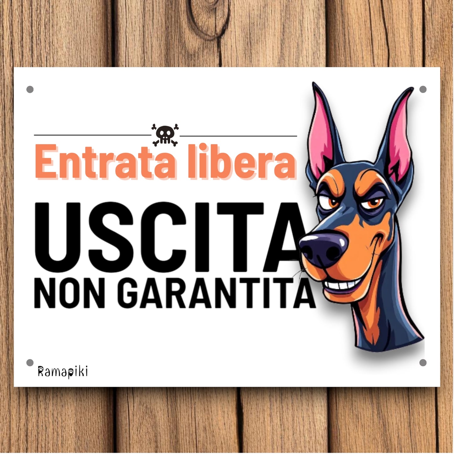 targhetta decorativa con frase divertente a tema cani con dobermann