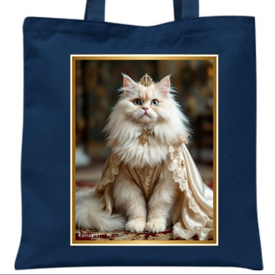 Tote bag blu Navy con illustrazione di un gatto persiano in costume aristocratico vintage