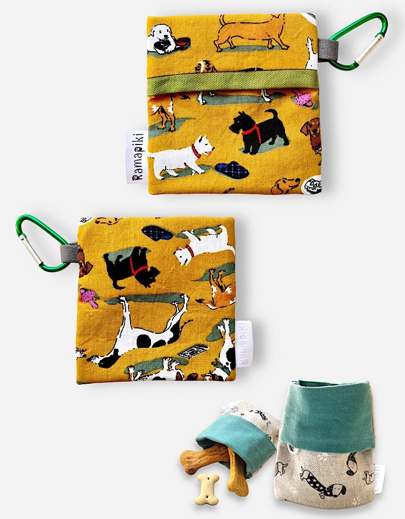 porta snack per cani in tessuto con cagnolini
